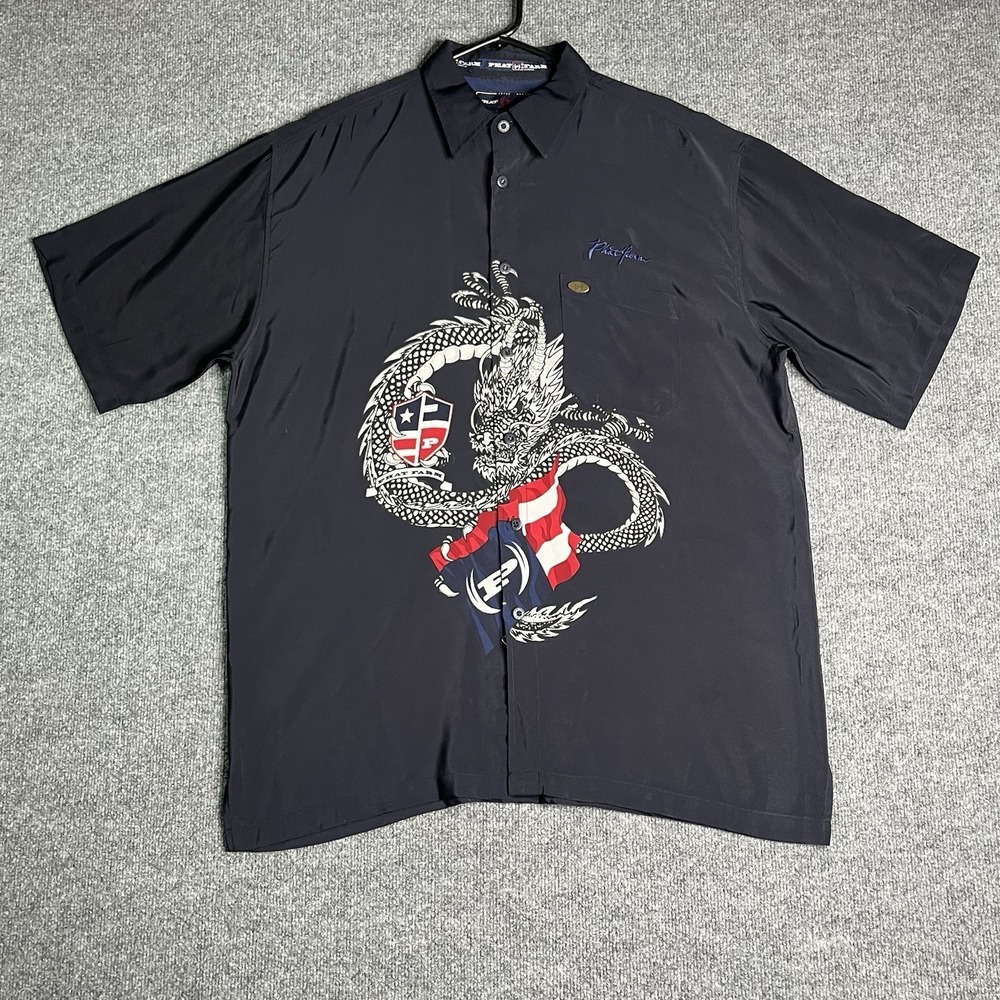 Vintage Phat Farm Button Up Shirt Japanese Style Dragon Graphic Print Large Y2K